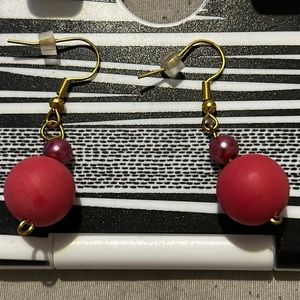 Homemade Dark Pink Bubble Earrings